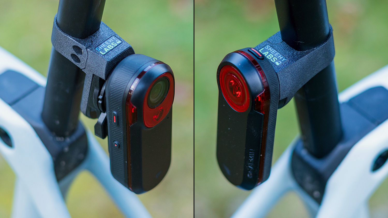 Sheehy Labs Radar Mounts for Garmin Varia RCT 715 with camera and Garmin, Magene, Wahoo, Bryton standard quarter turn radar.